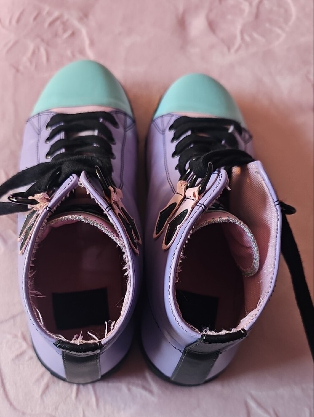 Lavender High-Top Sneakers with Mint Toe and Pink Accents - STRANGE CVLT - Picture 3 of 14